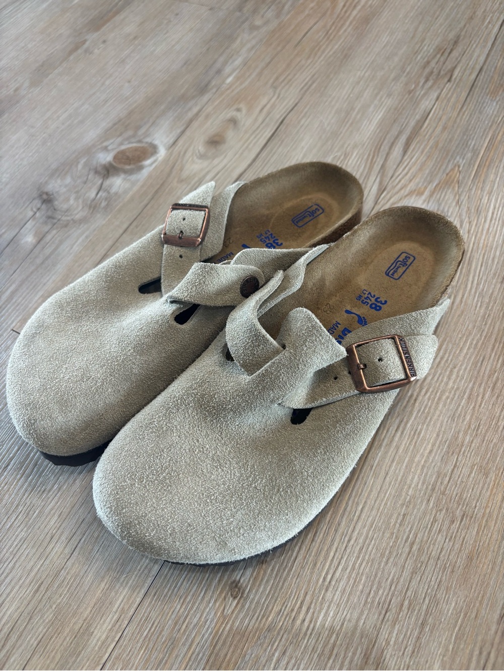 Birkenstock Suede Clog Mules in Light Taupe